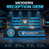 Comptoir de réception de bar avec logo lumineux LED bleu moderne, personnalisé pour club de billard