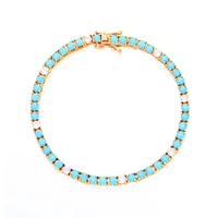 Nouveau Bracelet Chaîne Tennis Classique Plaqué Or Africain avec Pierres Turquoises Bleues Rondes de 3mm pour Femme et Fille, Bijoux Plaqué Or