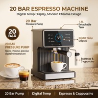 Machine à expresso programmable polyvalente avec réservoir d'eau intelligent de 1,8 L, mousseur à lait et buse vapeur, personnalisable en usine, pour la maison, le bureau et les entreprises