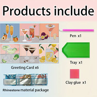 Ensemble de 6 cartes de vœux personnalisées à peindre au diamant, kits d'art DIY 5D à thème cocktail avec strass, vente en gros directe d'usine