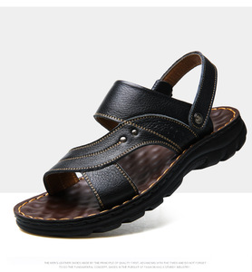 Sandales décontractées en cuir pour hommes de haute qualité, à bout ouvert, avec sangle réglable, antidérapantes, double usage, pour l'été, la plage, l'extérieur, confortables - Product Image 2