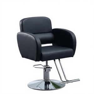Fauteuil de Barbier Noir Rembourré, Chaise de Salon Hydraulique, Siège de Coiffure avec Accoudoirs Réglables - Product Image 1
