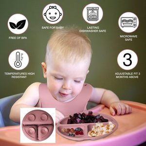 Ensemble de vaisselle personnalisé pour enfants, assiettes divisées pour tout-petits, ensemble d'alimentation, bol à ventouse en silicone sans BPA, bavoir et plats pour bébé - Product Image 4
