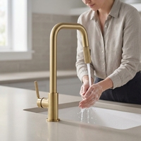 Robinet de cuisine flexible eau chaude/froide en acier inoxydable 304 avec cartouche céramique, finition or brossé et douchette extractible