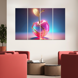 Golden Cherry Wall Art: Shiny Pink Fruit Printed Canvas for Home Decor,4P-Gallery <b>Wrapped</b> - Product Image 3