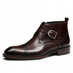 Bottines Chelsea imperméables de style britannique pour hommes, fabriquées sur mesure, chaussures en cuir pour l'hiver et l'automne avec boucle de ceinture décorative - Product Image 3