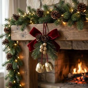 Elegante y Popular Lazo Rojo de Terciopelo para Navidad con Campanas, Piñas y Adornos Hechos a Mano, Suaves, de 18 cm, AP133A, Decoración Festiva Personalizada para Árbol de Navidad - Product Image 3