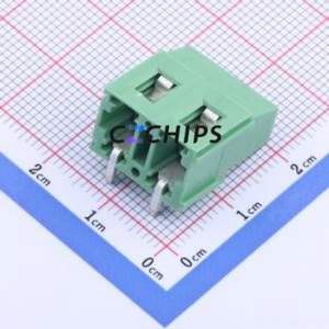 DB129R-7.5-2P-GN-S Screw Terminal Block Bent Lead Through Hole,P=7.5mm Connector 1x2P 7.5mm Green Right Angle Insert - Product Image 2