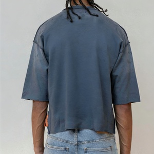 T-shirt Streetwear Homme Personnalisé à Épaules Tombantes, Effet Délavé Vintage, Imprimé Graphique Strass et Coutures apparentes, Grammage Lourd - Product Image 2