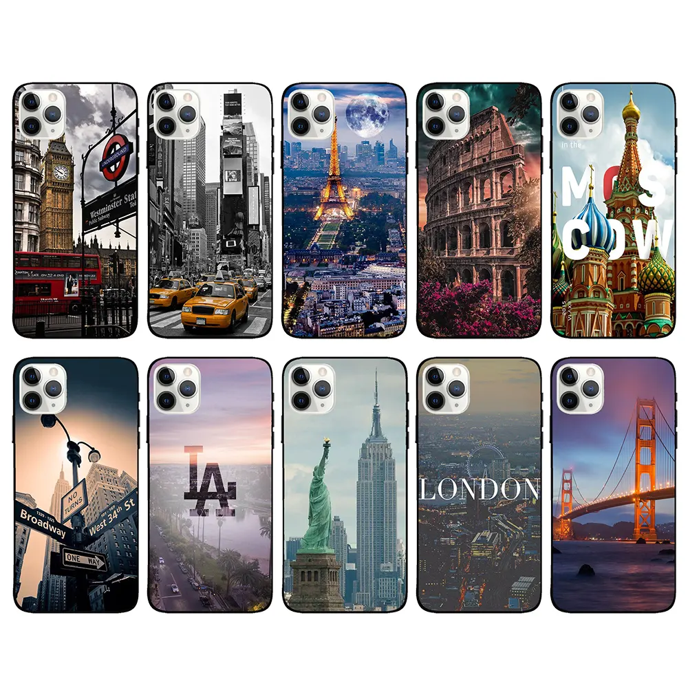 Creative Mobile Phone Case for Iphone 11 12 Pro Max 12Mini 8 Plus X XS XR XSMAX Fashion City Building Eiffel Tower Phone Cover