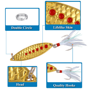 Einzelner Blutkanal-Feder-Dreifachhaken 55mm Köder Leech Metall-Fischschuppen-Spinner für Grundfischen auf Barscharten - Product Image 4