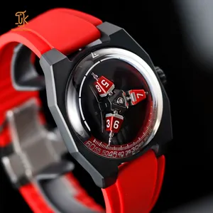 Jam tangan mekanis pria, jam tangan otomatis karet silikon kubah tipis mewah 5 a hitam Titanium kristal safir berputar unik