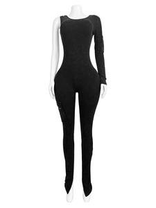 Haute qualité automne 2024 <span class=keywords><strong>femme</strong></span> Sexy combinaison femmes extensible coton body poche manches simples usé serré combishorts - Product Image 3