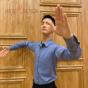 Camicia da ballo blu slim fit da uomo, traspirante e antipiega a maniche lunghe per palcoscenico e danza sociale - Product Image 3