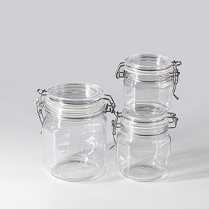 Pot de stockage en plastique Pot de miel Pot de maçon en plastique alimentaire avec serrure Clip articulé Scellage Pots à épices en bambou Bouteilles en plastique - Product Image 1