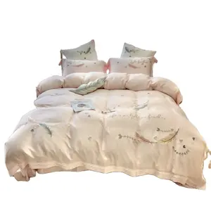 High-end atmosphere spring and summer four-piece set tencel embroidery light luxury style quilt bedding set