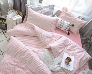 新入荷 100%オーガニックウォッシュドコットン寝具セット キルト掛け布団カバーセット 糸染めコットンストライプチェックシーツセット 枕カバー - Product Image 1