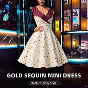 Robe de cocktail mini dorée brillante à sequins, col en V, sans manches, sexy, dos nu, rayée, taille haute, coupe crayon, écologique et infroissable - Product Image 2