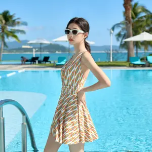 Wholesale OEM ODM Custom Factory Swimdress Swimwear Beachwear 1 Piece Swimsuit Beach Dress Printed Floral Tropical