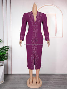 G.O.L.D Cross Border E-Commerce European American Fashion Women's Plus Size <span class=keywords><strong>OL</strong></span> Commuting Dress Hot Stamping Nail Beads Autre - Product Image 3