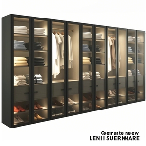 Dressing moderne de luxe sur mesure avec éclairage, panneau arrière design, rangement, armoire, mobilier 8 portes, LED écologique - Product Image 4