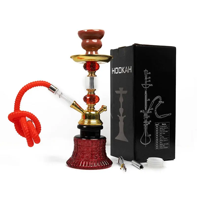 Hot Selling Glass Hookah Shisha Water Smoking Double Pipes Red Small Glass Shisha Hookah