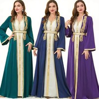 Nouvelle robe Abaya de style moyen-oriental, brodée de perles arabes et de sequins, avec broderie dorée, longueur cheville, pour le Ramadan