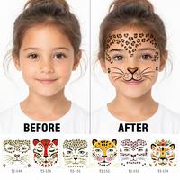 Autocollants de tatouage temporaire visage d'animaux (léopard, tigre) – Autocollants corporels imperméables pour carnaval, Halloween, soirées rave, cosplay