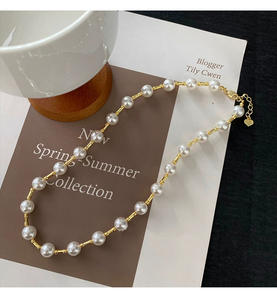 Versátil elegante Sexy Circular moda latón redondo 10mm blanco perla clavícula gota perla gargantillas collar de cadena larga para mujer - Product Image 5