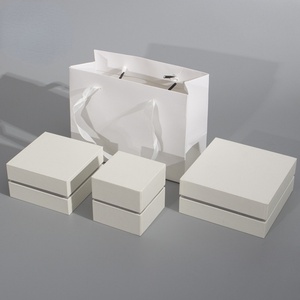 Square White Lid and Base Jewelry <b>Gift</b> <b>Box</b> Jewelry Storage Display <b>Gift</b> <b>Box</b> Set Velvet Lining White Organizer with Paper Bag - Product Image 3