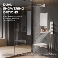 Ensemble de douche haut de gamme à encastrer en acier inoxydable 304 avec niche, pommeau de pluie, douchette à main et siège pliant pour salle de bain