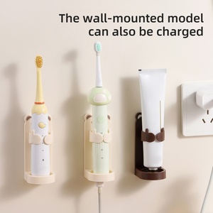 Support OEM <b>Cute</b> Self Adhesive Electric Toothbrush Stand Storage Rack for Bathroom Wall Mounted <b>Bear</b> Shape Holder Cord Organizer - Product Image 5