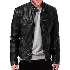 Veste en cuir noire pour homme The Leather Factory, style Cafe Racer, manches longues, coupe-vent, pour moto - Product Image 3