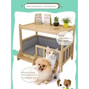 בית כלבים מעץ אורן דו קומתי מעץ מלא מעל ותחת הקרקע, מתאים לכל עונות השנה, ציוד לחיות מחמד - Product Image 3