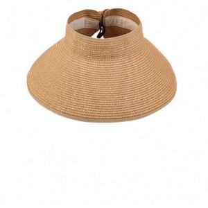 Foldable <b>Straw</b> Hat Summer Hollow Top Sun Hat Solid Color Large Brim Hat - Product Image 1