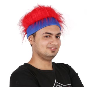 Perruque synthétique pour hommes Striking Red Party avec bandeau bleu contrasté-Parfait pour les conventions d'anime Cosplay Events - Product Image 2