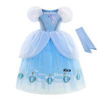 Deluxe-Inspirierte Blaue Schmetterlinge Prinzessinnen-Kollektion Puffärmel Pailletten Fantasie-Verkleidung Cendrillon-Kleid TV- & Film-Kostüme