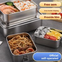 Unterteilte Doppelkammer Isolierte Lunchbox mit Schnappverschluss aus 304 Edelstahl Retro Tragbare Luftdichte Bento-Box