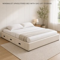 Gepolstertes Bettgestell mit Stauraum, Gasdruckfeder-Basis und Seitenschubladen Minimalistisches Schlafzimmermöbel