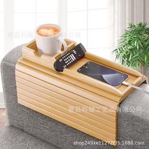 Bamboo Sofa Armrest Tray Natural Wood Color <b>Foldable</b> <b>Wooden</b> <b>Table</b> For Home Use - Product Image 2