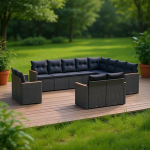 Conjunto de Sofás de Jardín de Ratán Gris Oscuro, 10 Plazas, Muebles de Exterior de Diseño Contemporáneo con Estructura de Acero - Product Image 2