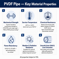 Tuyau PVDF haute pureté OD 20-400 mm |   SDR33 PN10 SDR21 PN16 |   Tube en fluoropolymère PVDF-E résistant aux produits chimiques