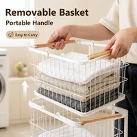 Panier à linge sale à roulettes 3 niveaux grande capacité imperméable réutilisable en fer moderne avec logo personnalisable rangement de buanderie amovible
