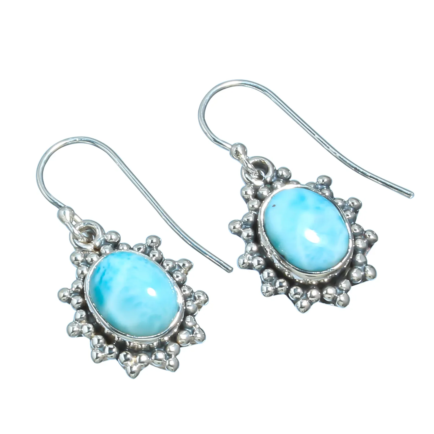 925 Sterling Anting Perak untuk Wanita Natural Blue Caribbean Larimar Batu Permata Perak Menjuntai Anting Boho Perak Anting Boho