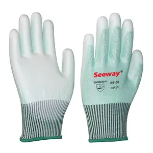 Seeway Groothandel Groene Hhpe Grade 5 Snijbestendige Handschoenen Met Witte Pu Coating Op Palm
