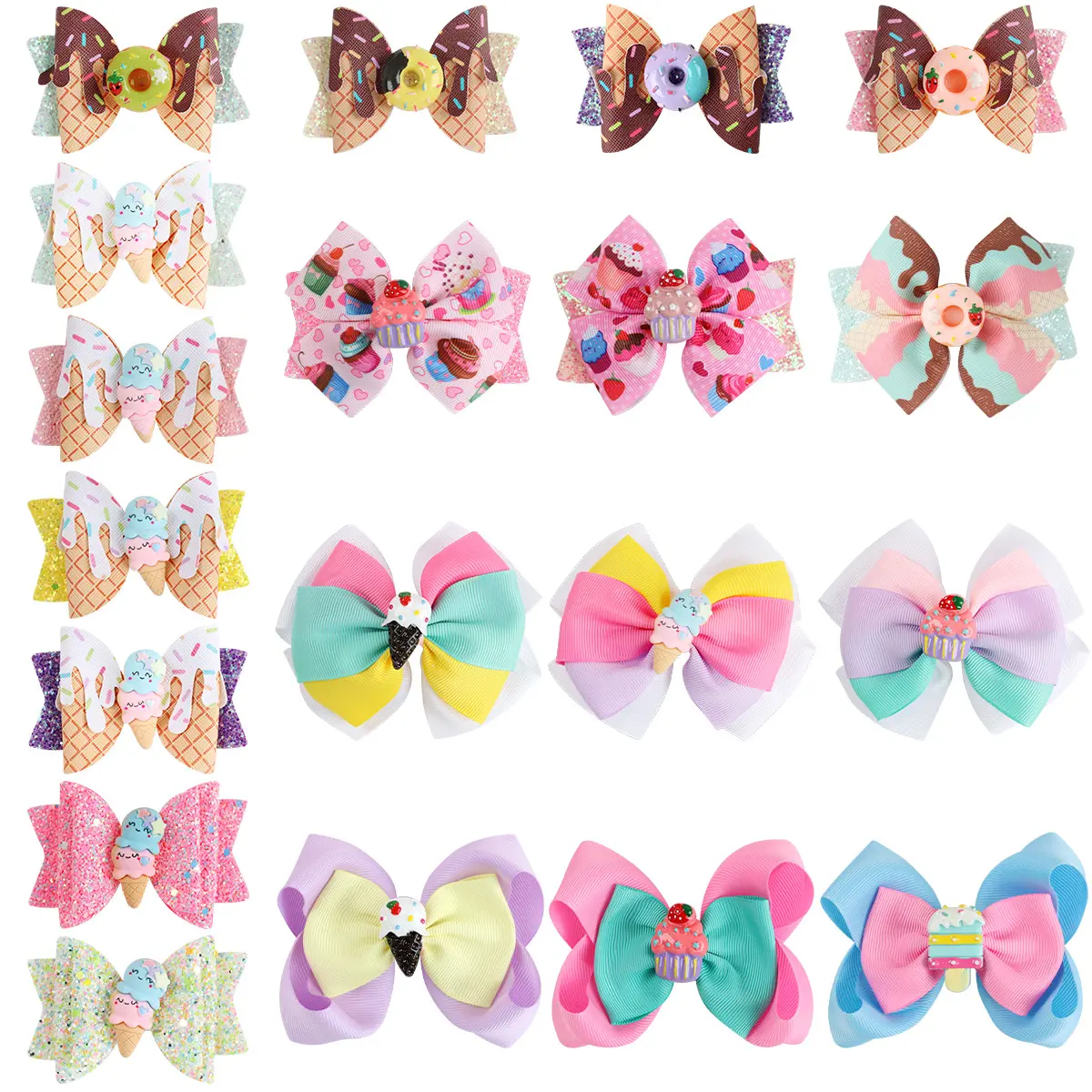 2022 Summer Theme Birthday Ice Cream Food Hair Clips Hairgrips Sweet Sparkly Dessert Donuts Hair Bows