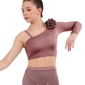 เสื้อเต้นรำ MiDee Flower Accents Lyrical Dance แบบเปิดไหล่สำหรับผู้หญิง พร้อมแขนยาวข้างเดียว และเสื้อสายเดี่ยวสำหรับการแสดงและการฝึกซ้อม - Product Image 5