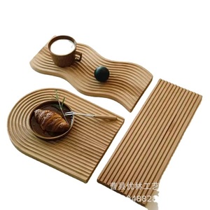 Wooden <b>Tea</b> <b>Tray</b> Beech Wood Water Ripple Pattern Home Coffee Serving <b>Tray</b> Food Beverage Use - Product Image 2