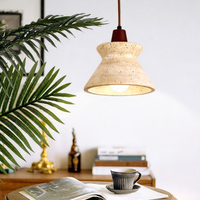 Lampe suspendue LED en pierre de grotte jaune crème de style japonais Wabi-sabi rétro nordique pour chambre à coucher et salle à manger
