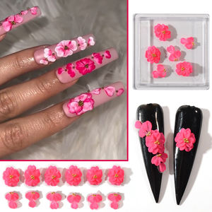 Nouvelles décorations pour ongles en forme de fleur <span class=keywords><strong>rouge</strong></span> en gros, fleurs 3D en résine à cinq pétales, artisanat fait main - Product Image 6